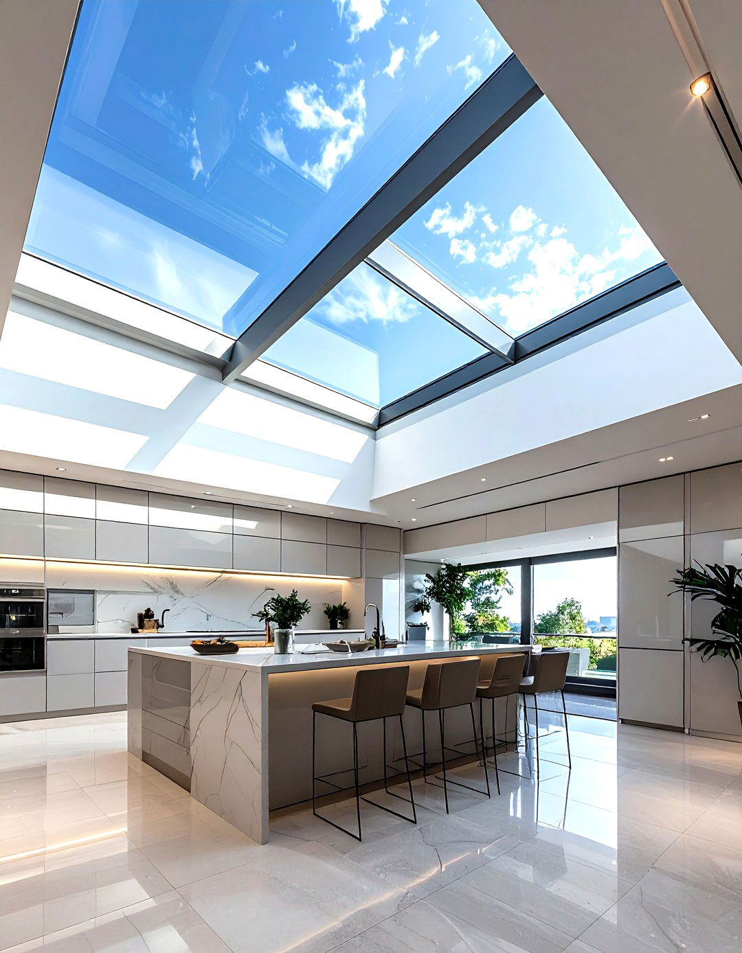 Frameless Glass Skylight - 30 kitchen skylight ideas