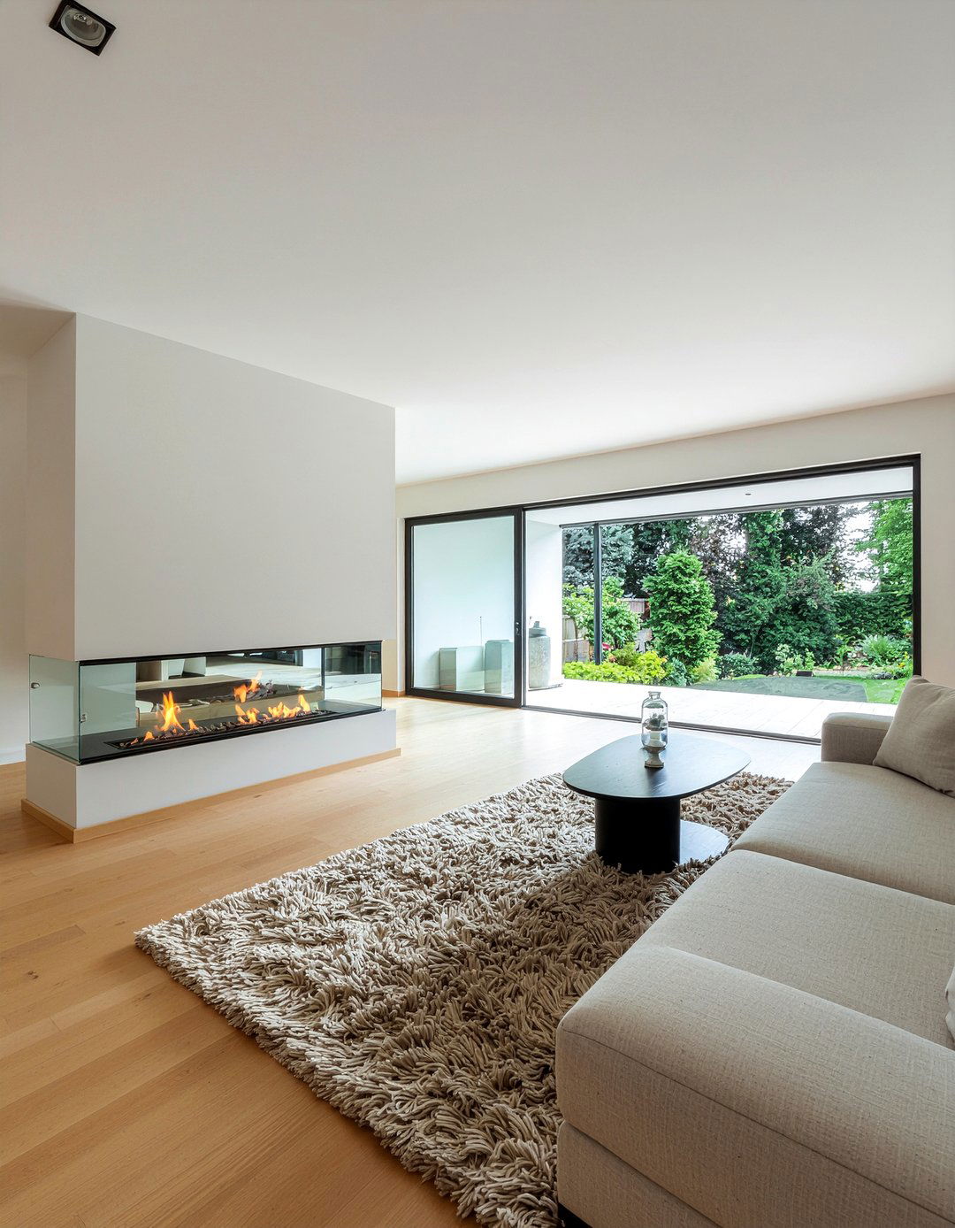 Frameless double sided fireplace - 30 living room double sided fireplace ideas