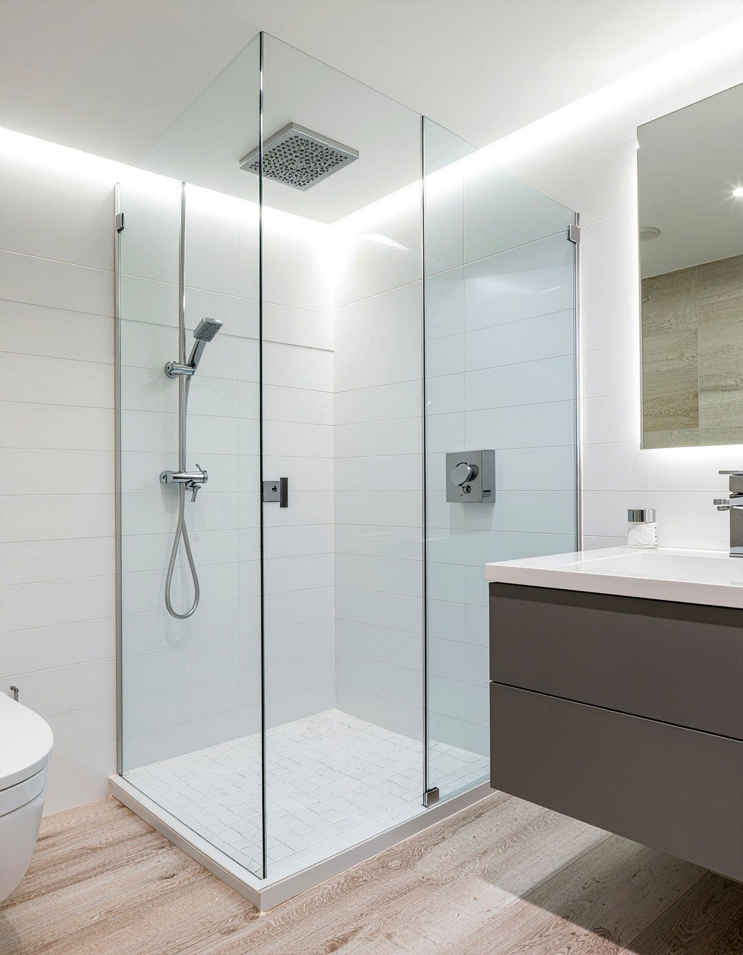 Frameless glass shower door - 30 partial bathroom remodel ideas