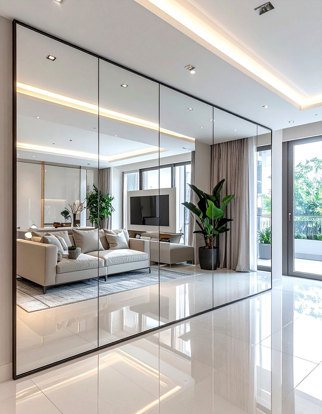 Frameless mirror wall - 30 modern clean decor ideas