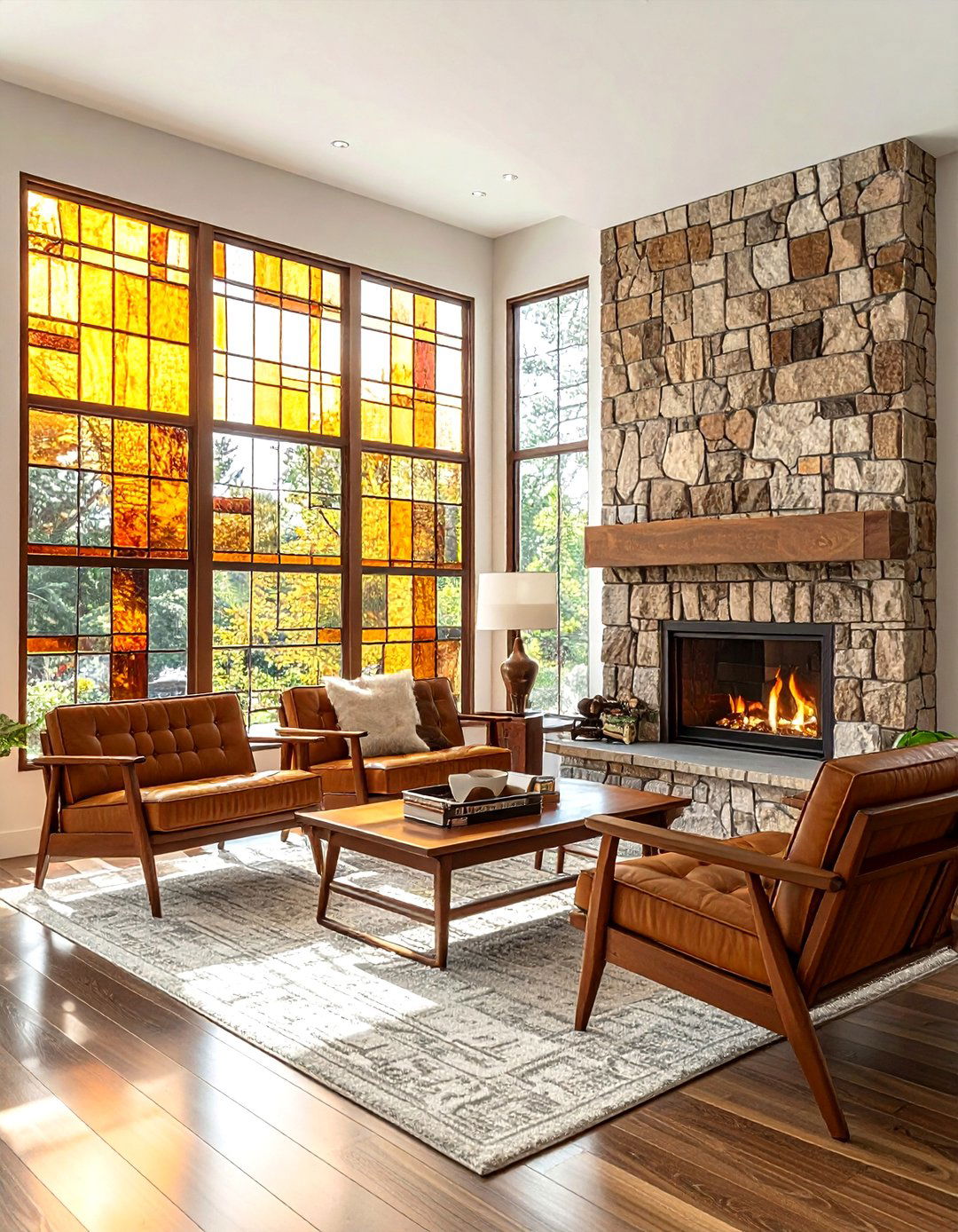 Frank Lloyd Wright window - 30 living room stained glass ideas