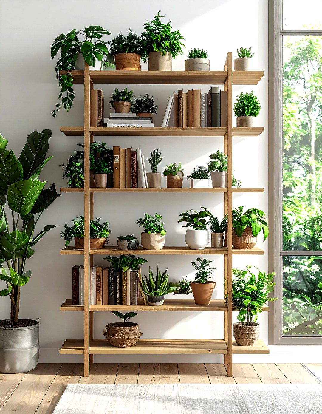 Freestanding Bookshelf Plant Rack - 30 living room plant shelves