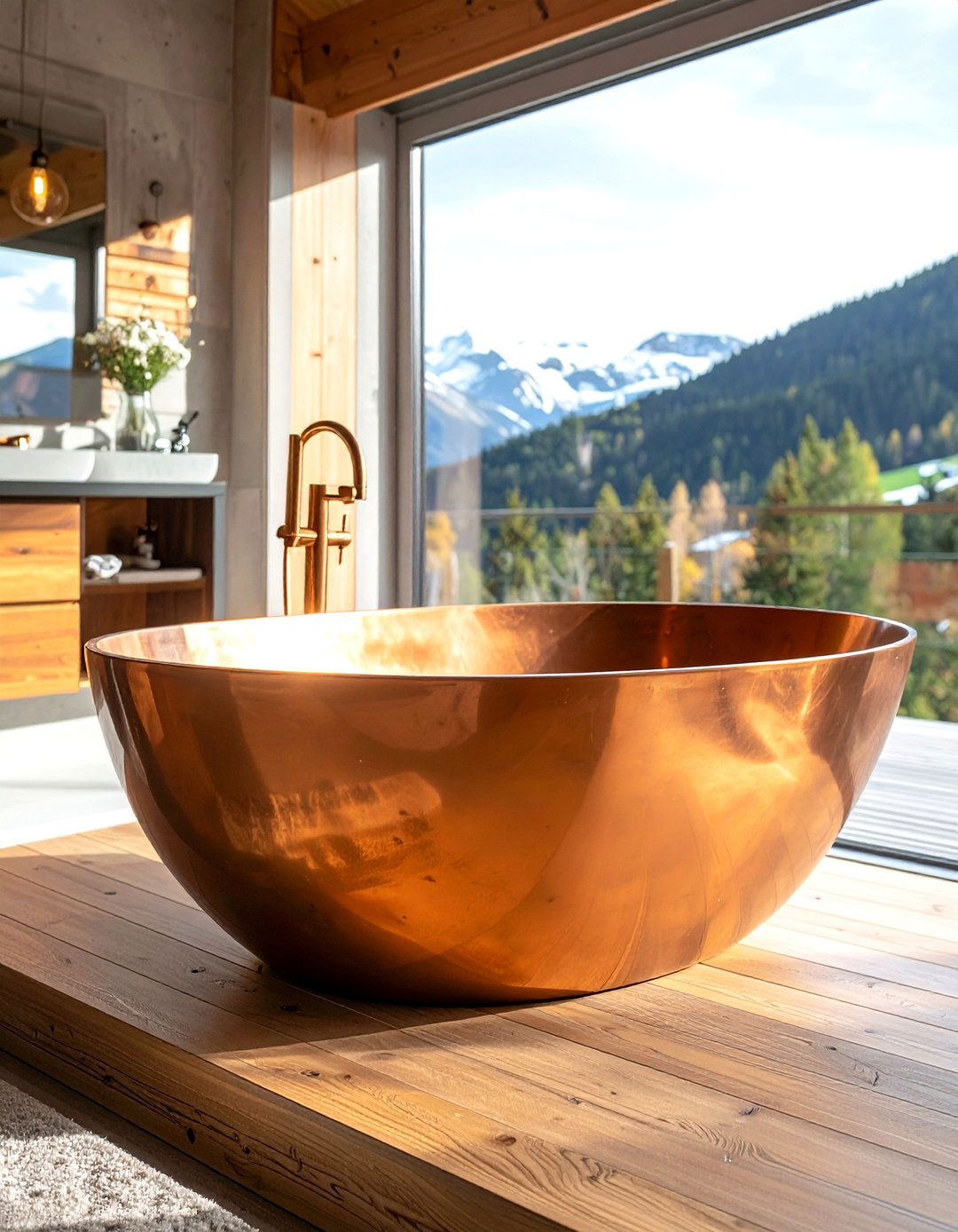 Freestanding Copper Tub - 30 chalet bathroom ideas