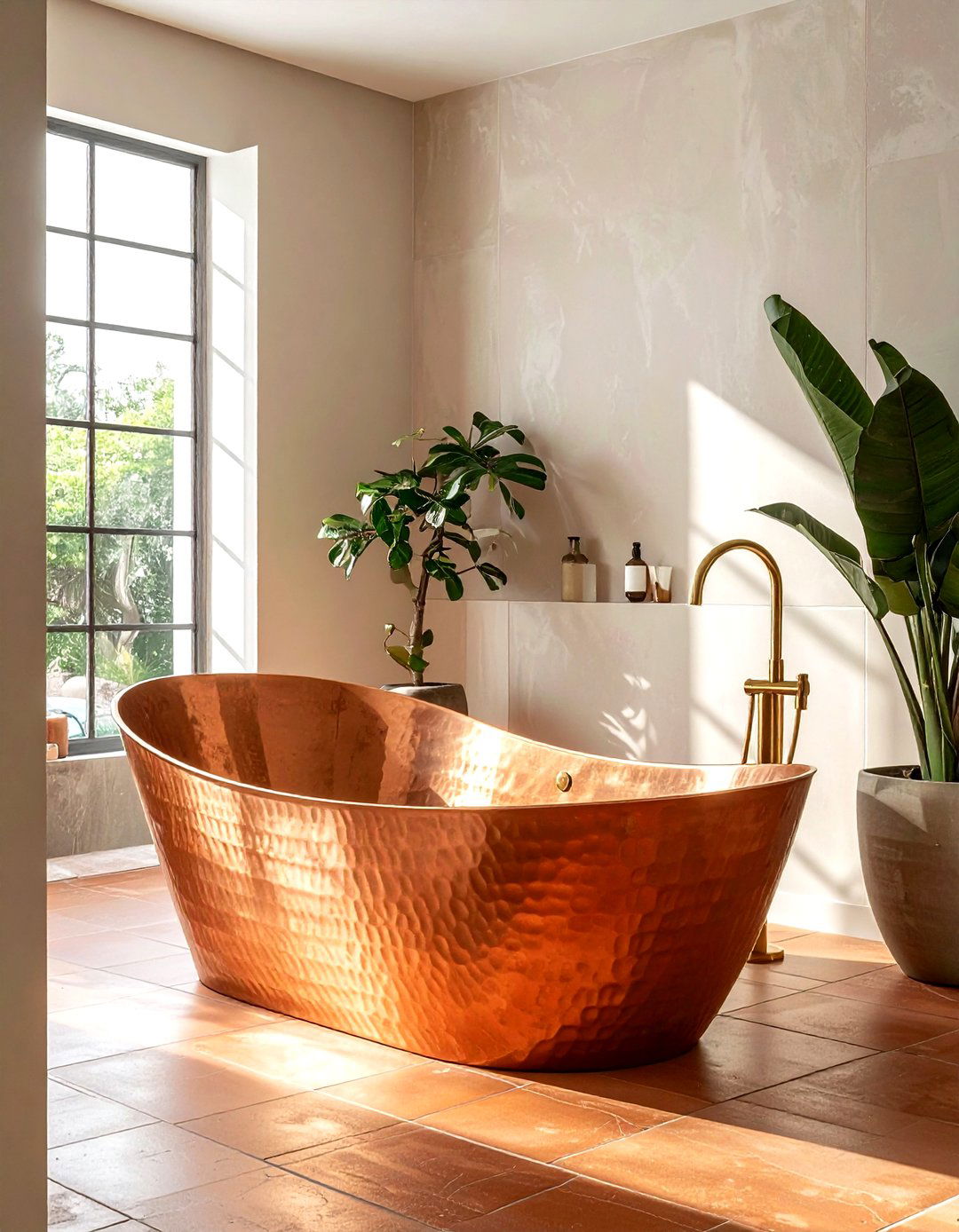 Freestanding Copper Tub - 30 Moroccan bathroom ideas