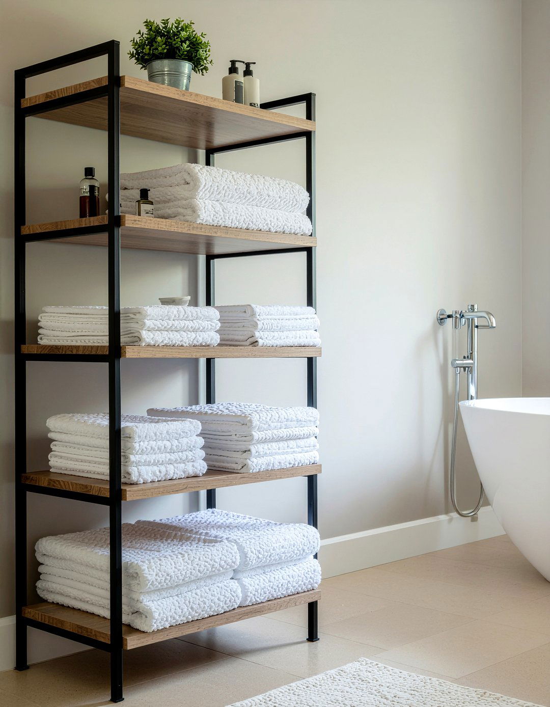 Freestanding Linen Tower - 30 bathroom shelf ideas