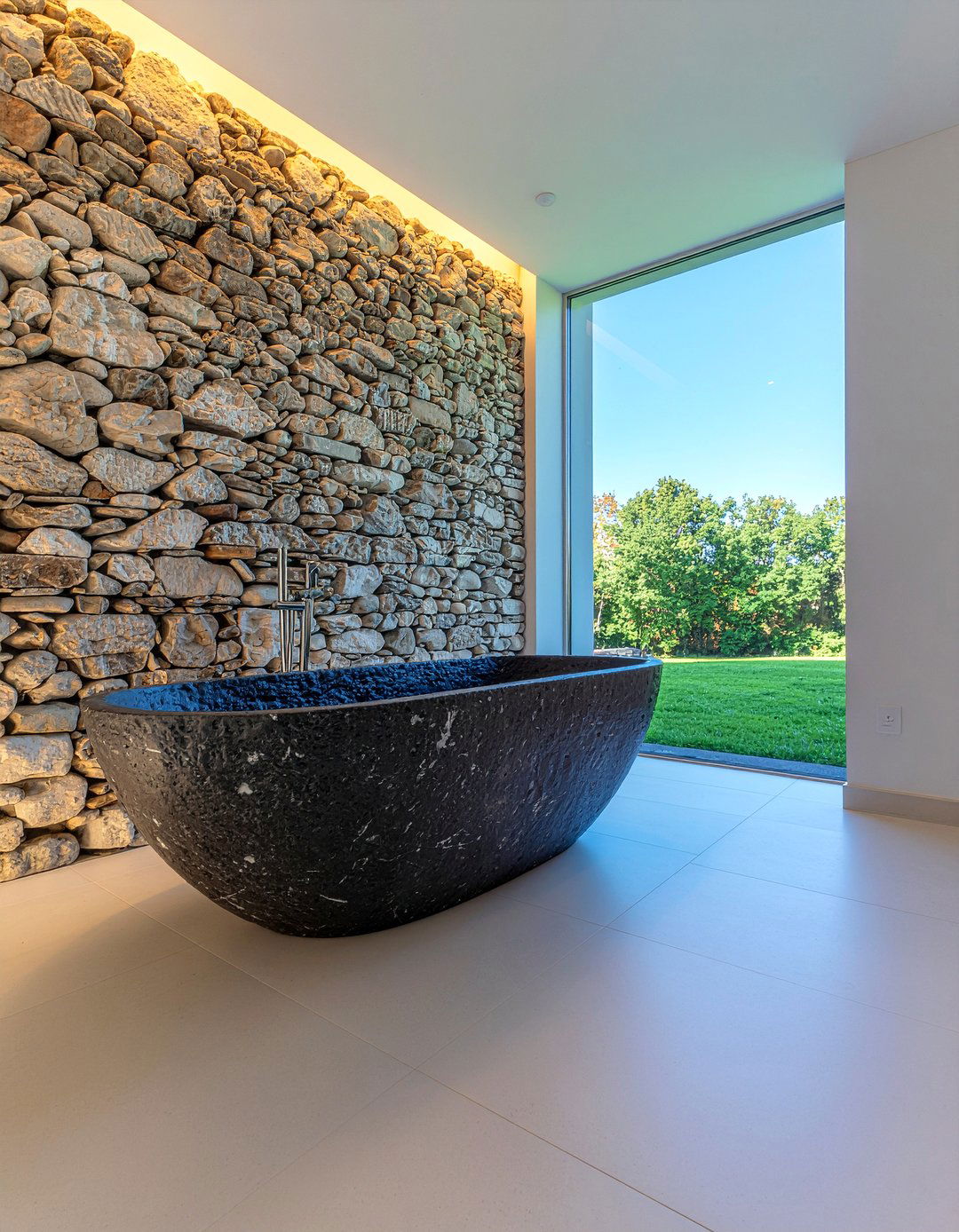 Freestanding Stone Bathtub - 30 nature-inspired bathroom ideas