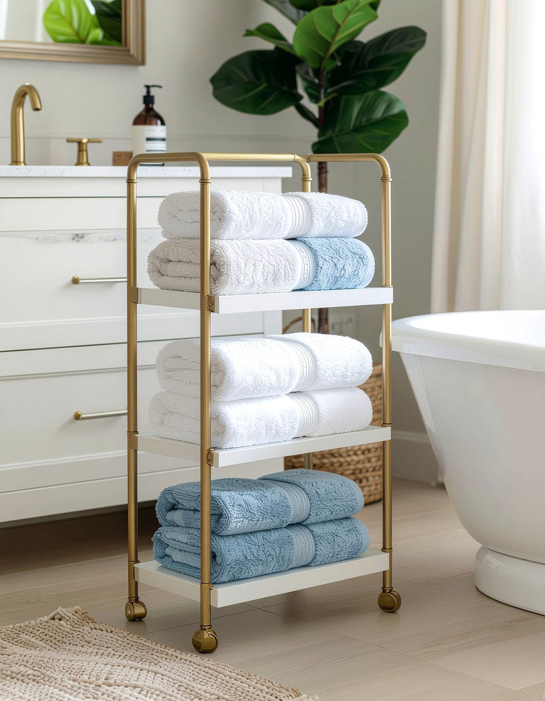 Freestanding Towel Stand - 30 bathroom towel styling ideas