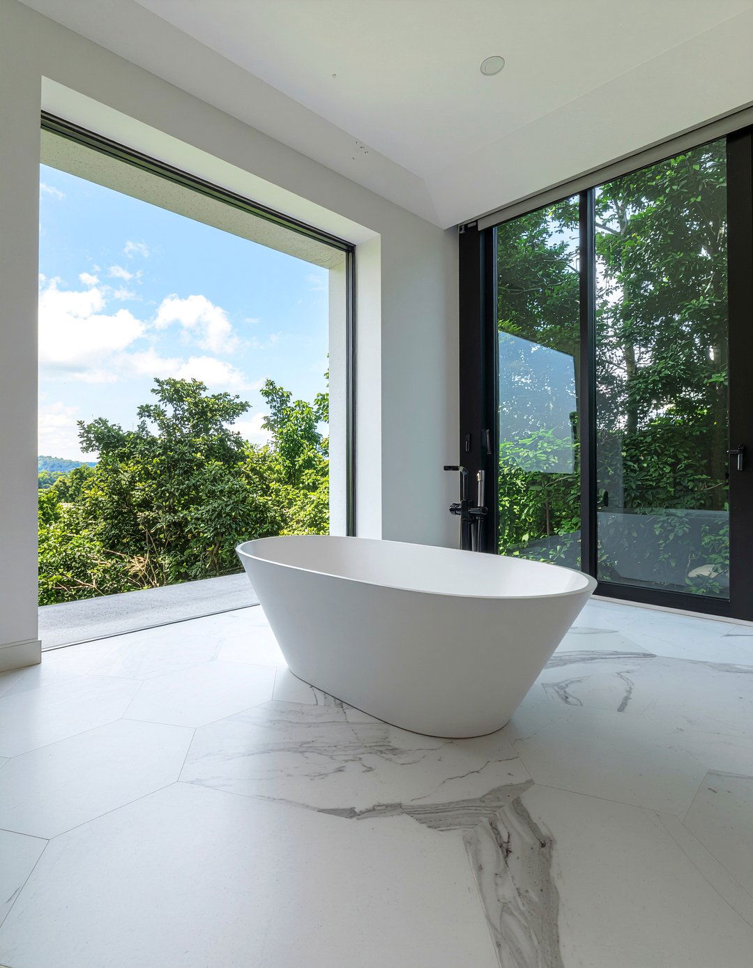 Freestanding Tub On Marble Hexagon Tile - 30 marble hexagon tile bathroom ideas