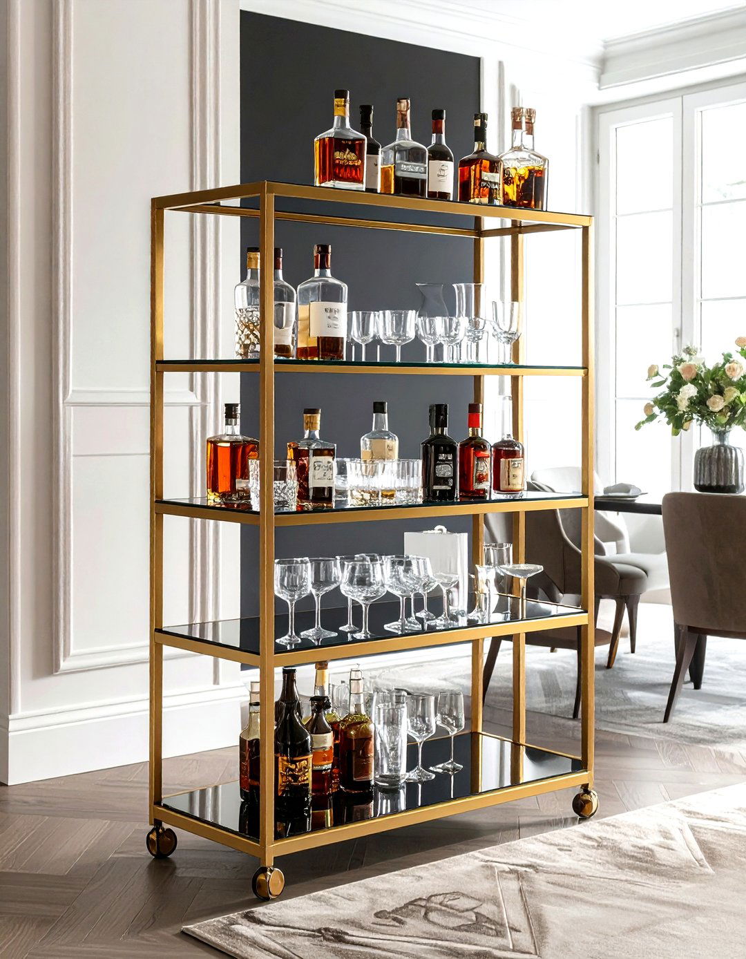 Freestanding bar cart - 30 dining room clever storage ideas