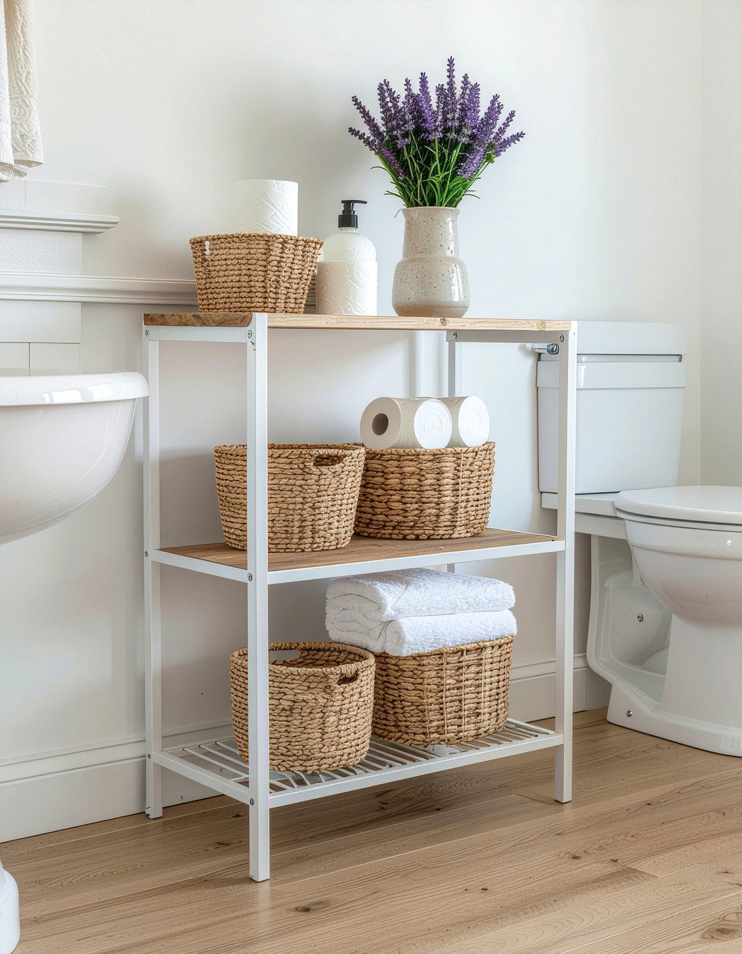 Freestanding bathroom floor shelf - 30 bathroom caddy ideas