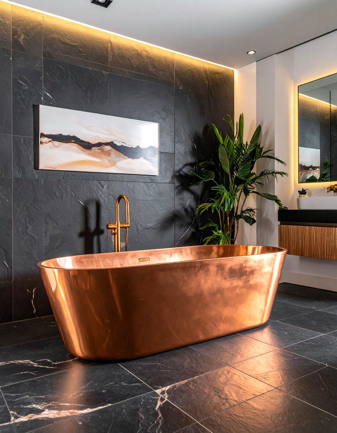 Freestanding copper bathtub - 30 warm bathroom ideas