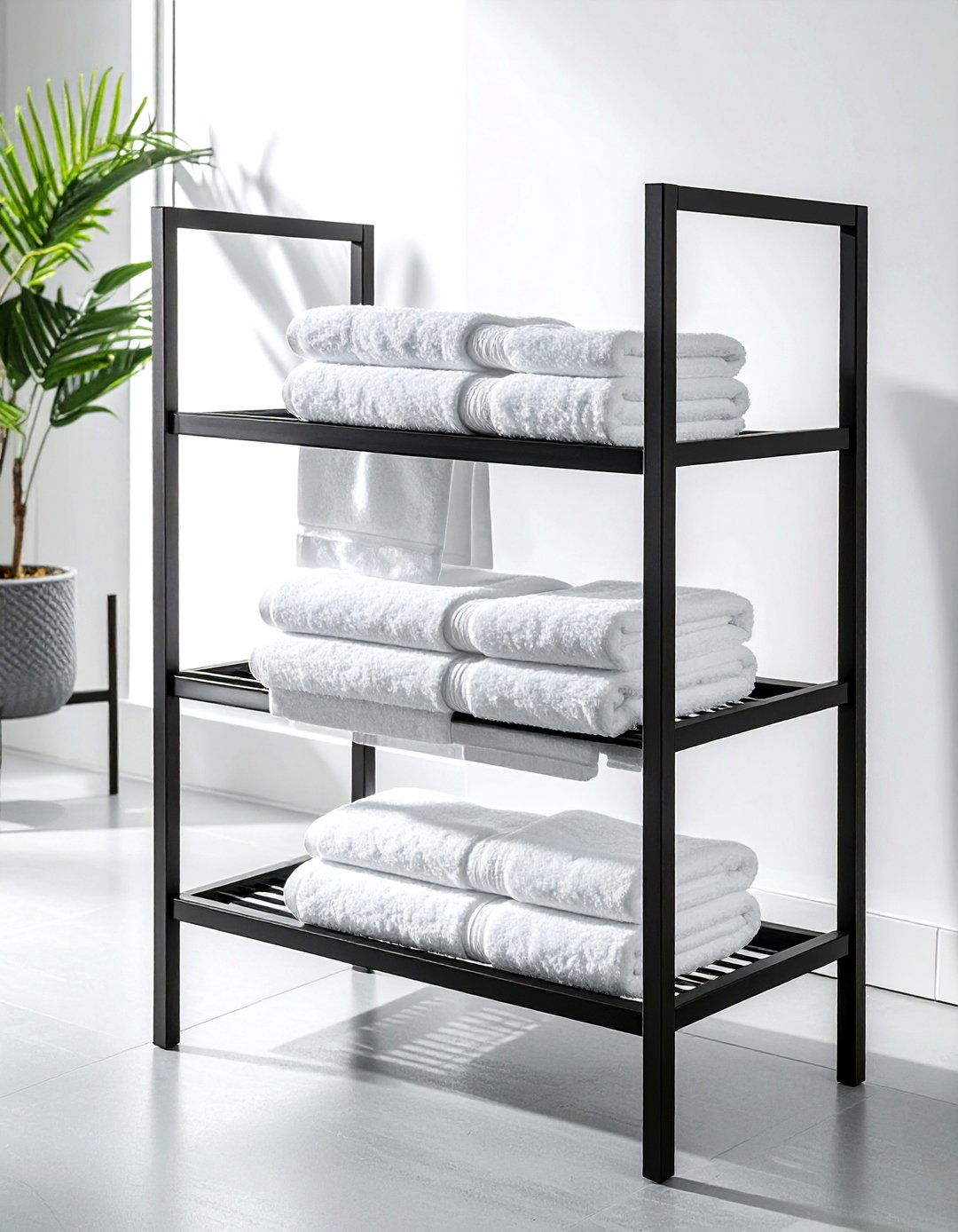 Freestanding towel rack stand - 30 bathroom storage solutions