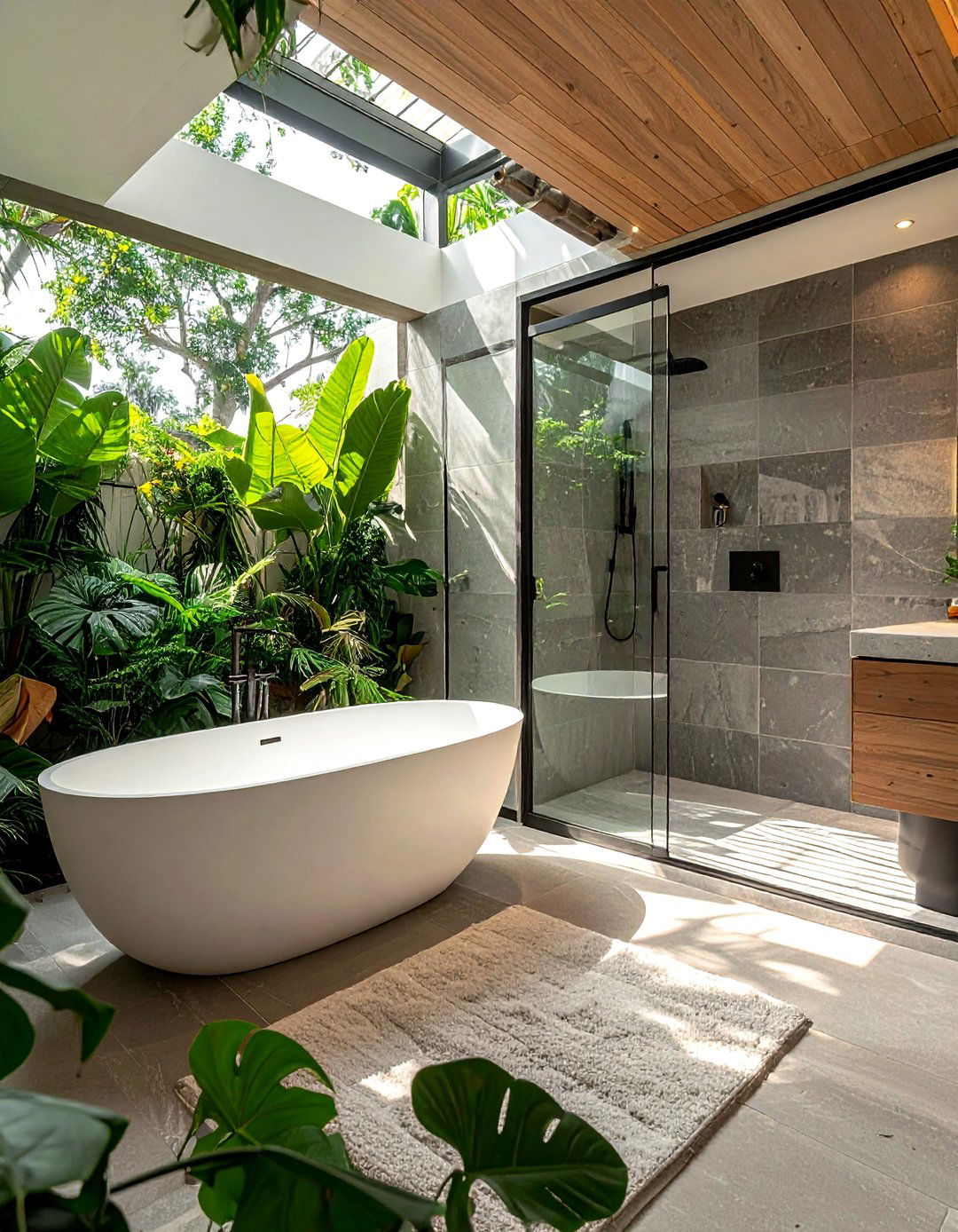 Freestanding tub next to walk in shower - 30 bathroom furniture arrangement