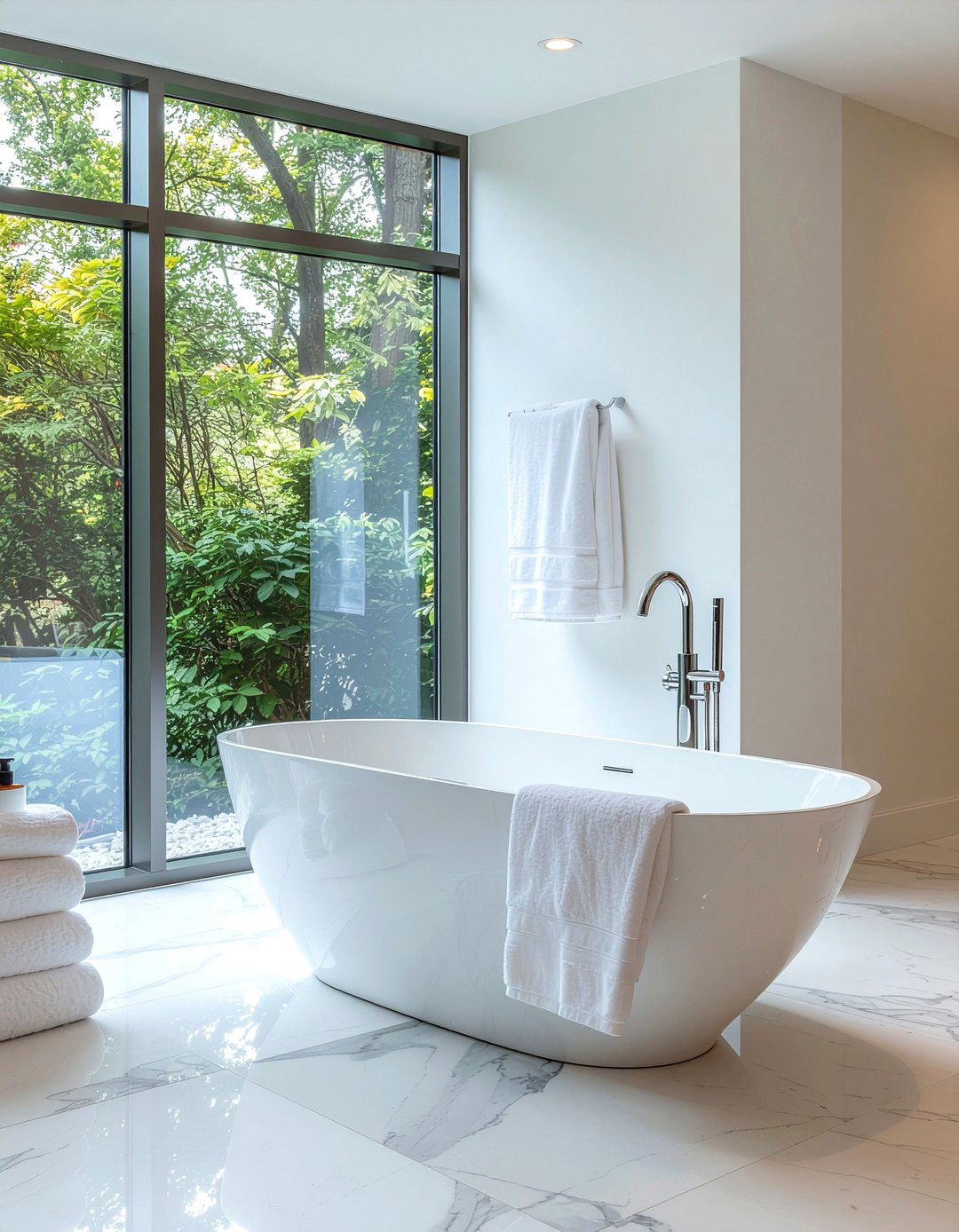 Freestanding white soaking tub - 30 master bathroom tub ideas