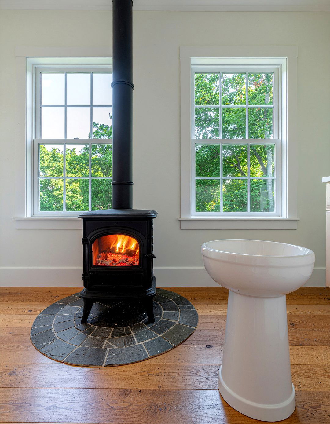 Freestanding wood stove bathroom - 30 bathroom fireplace ideas
