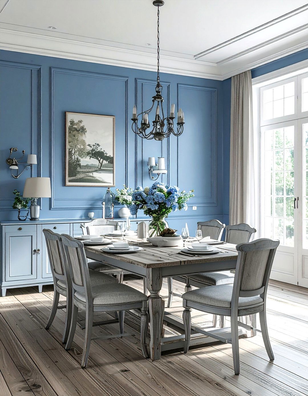 French Blue And Zinc Gray Dining Room - 30 blue and gray dining room ideas