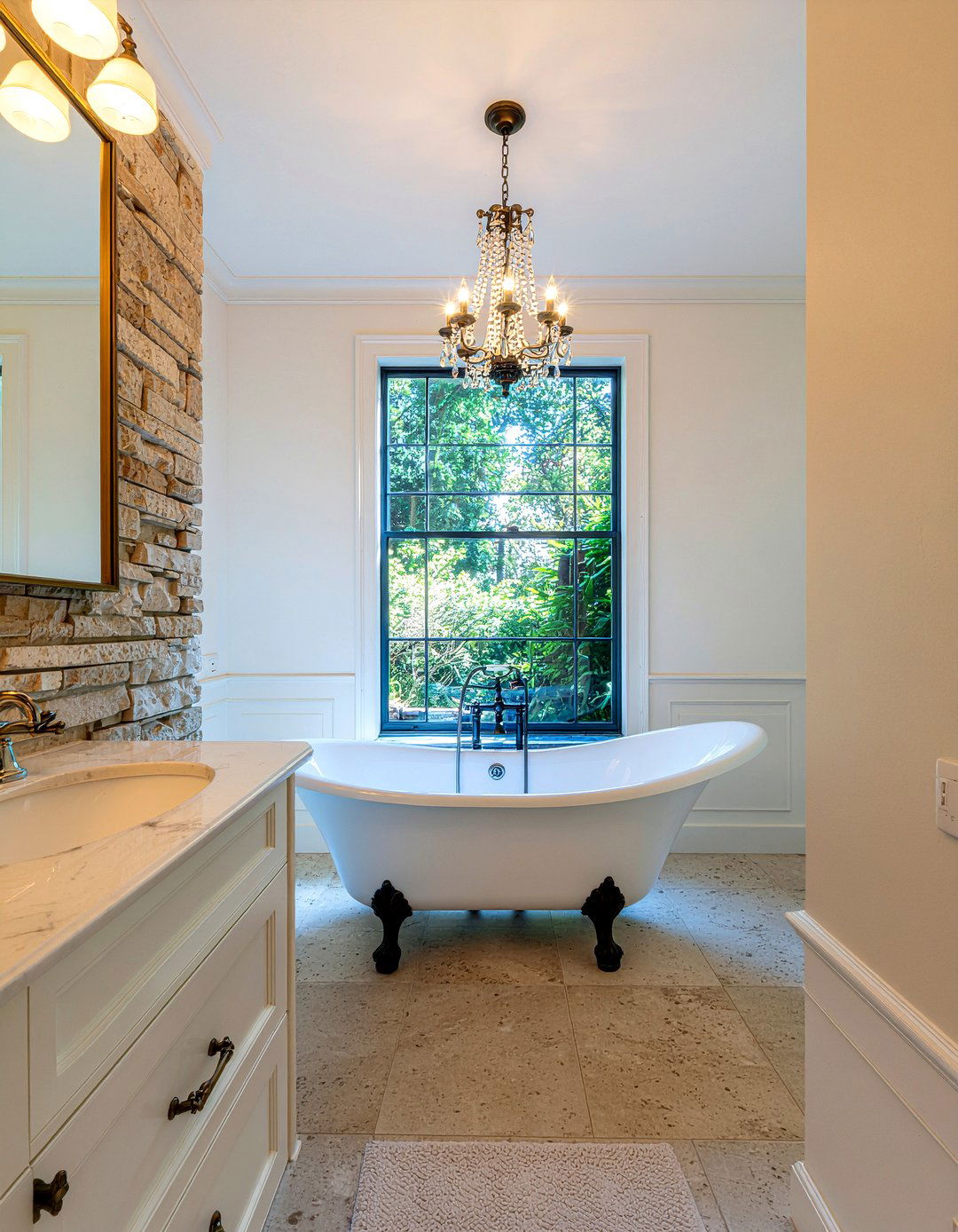 French Country Bathroom With Stone Hearth - 30 freestanding tub with fireplace ideas