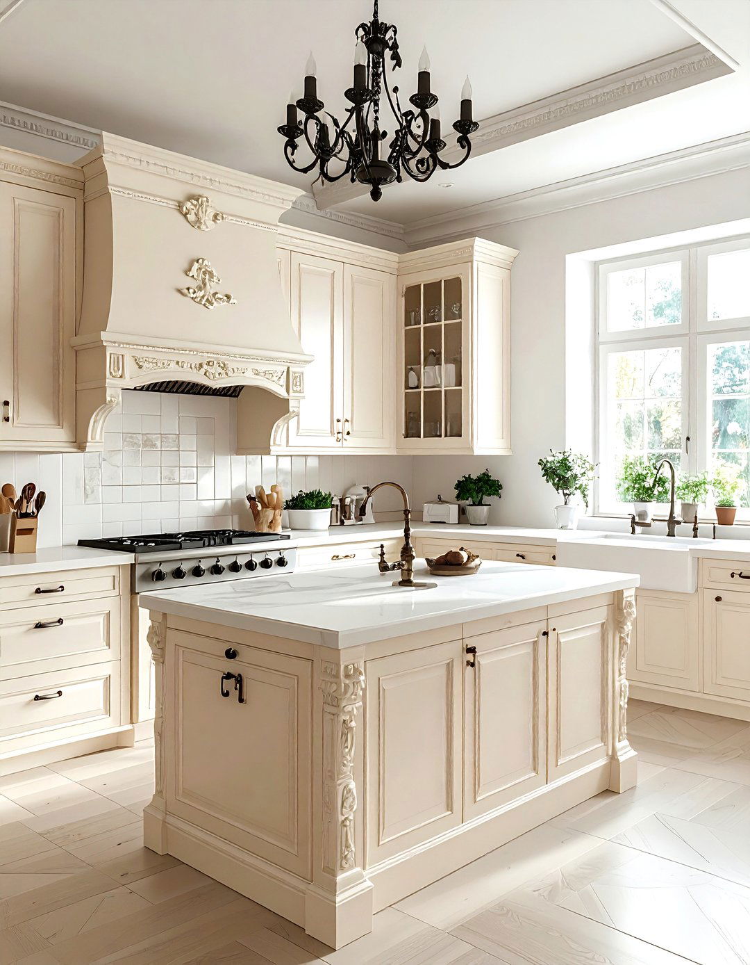 French Country Cream Kitchen White Porcelain Sink - 30 cream and white kitchen ideas