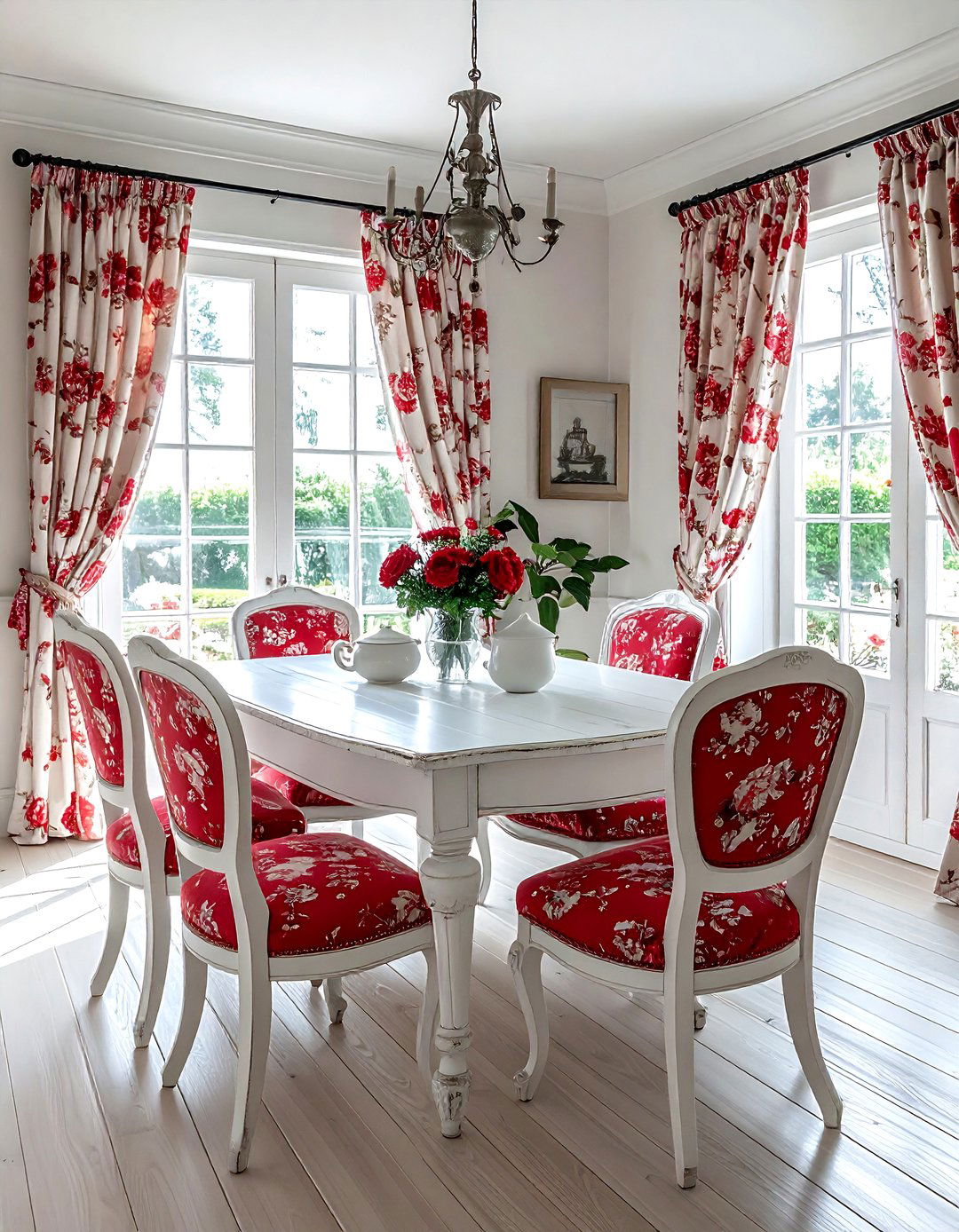 French Country Red Toile Dining Room - 30 red and white dining room ideas