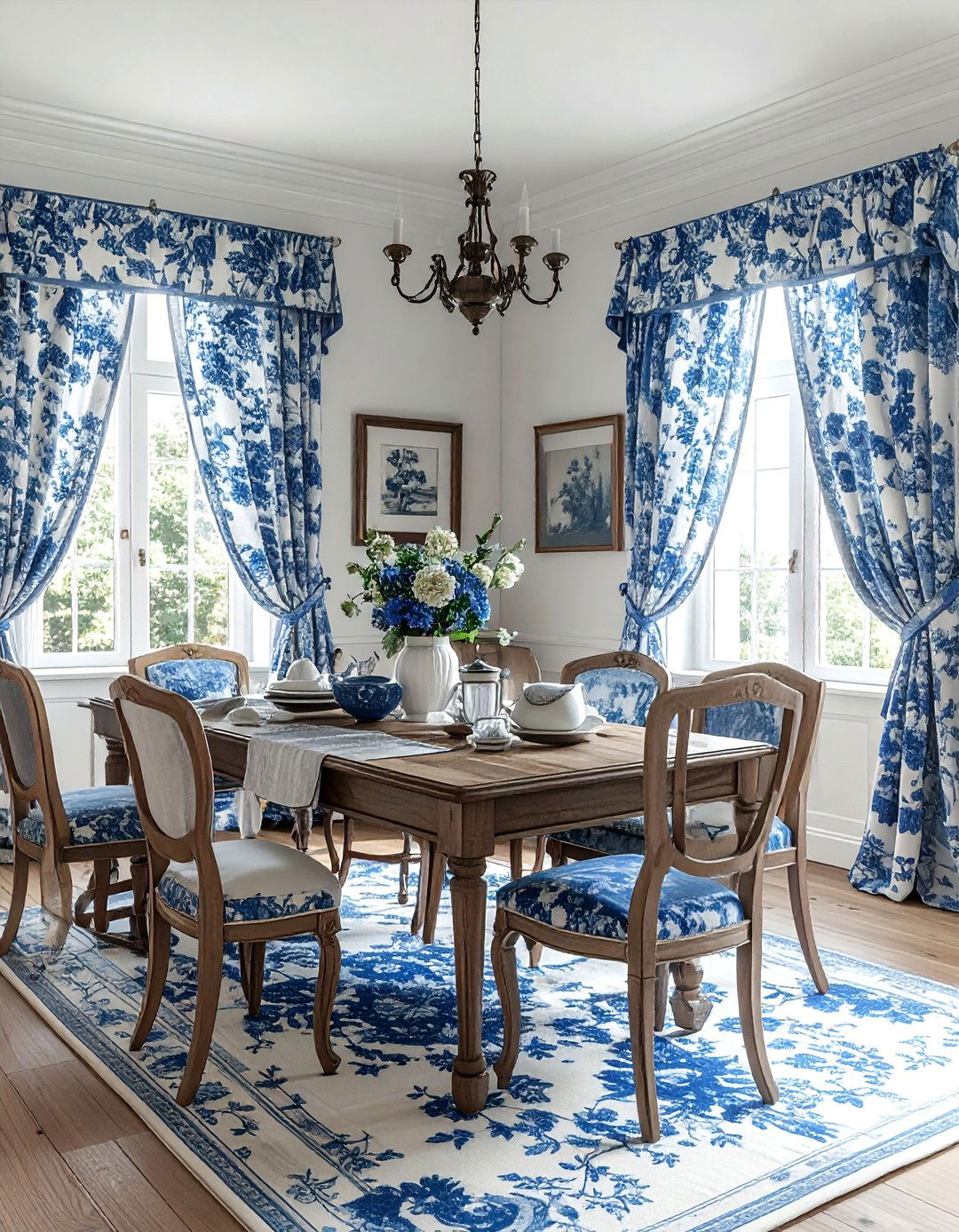 French Toile Fabric Decor - 30 château dining room ideas
