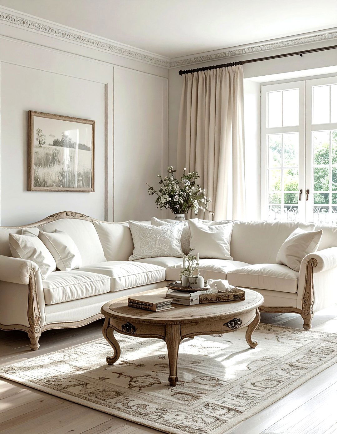 French country cream living room - 30 cream and white living room ideas