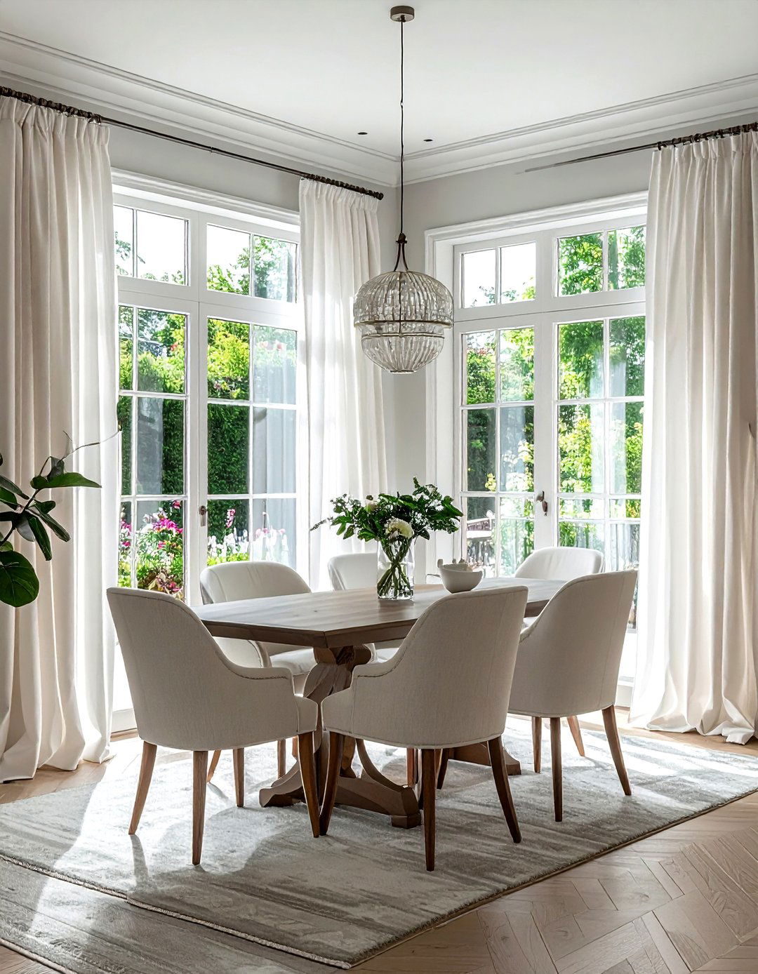 French door drapes - 30 dining room drape ideas