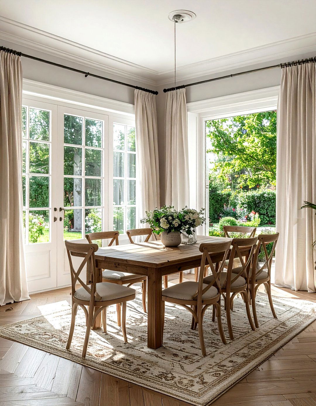 French doors dining room - 30 French farmhouse dining room ideas
