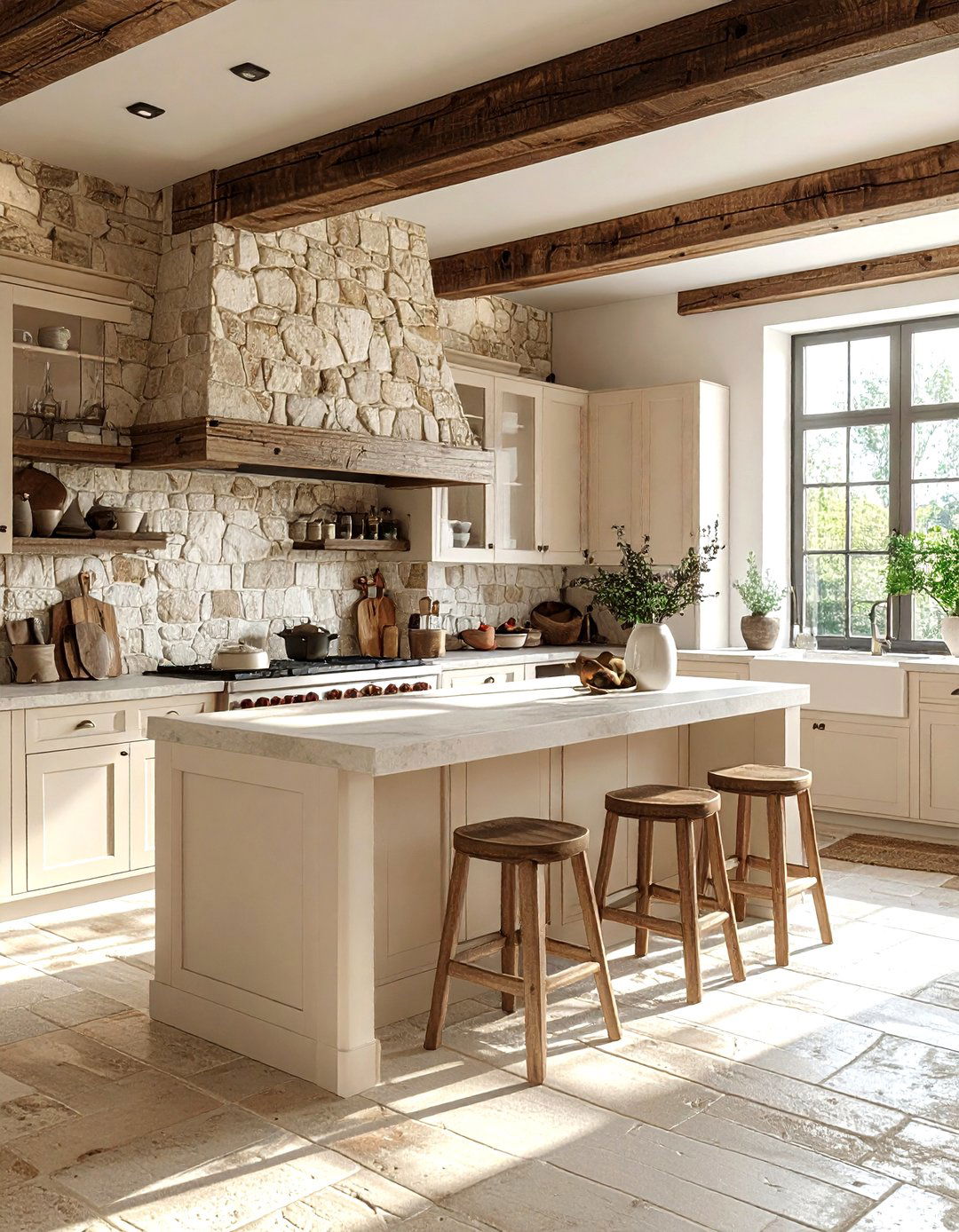 French farmhouse kitchen with stone walls - 30 French farmhouse kitchen ideas