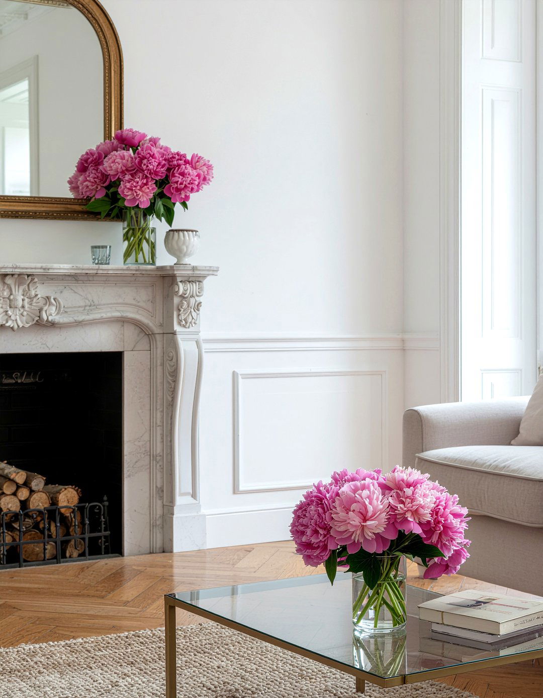 Fresh flower arrangement styling - 30 Parisian living room ideas