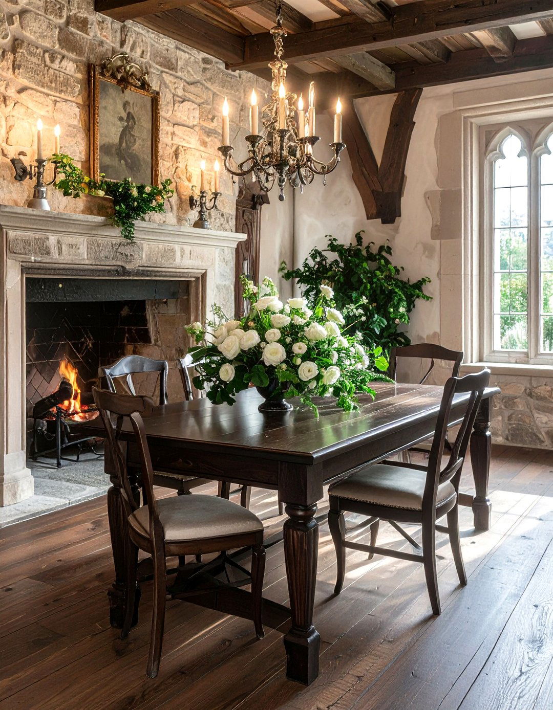 Fresh flower centerpiece - 30 Tudor dining room ideas