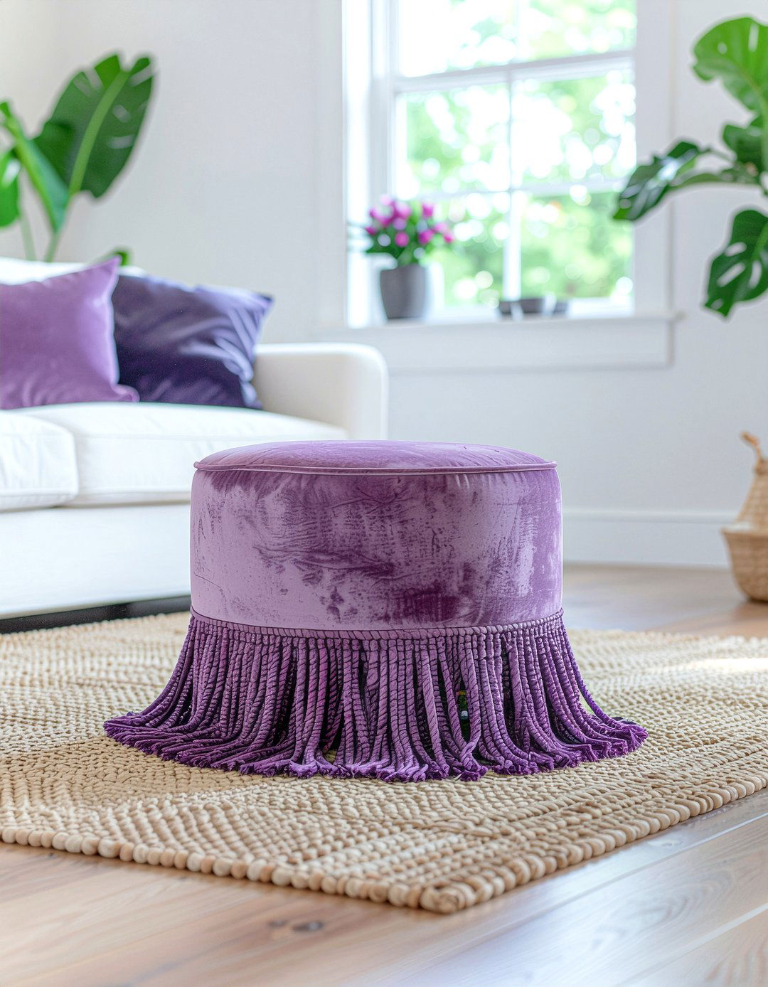 Fringe Velvet Pouf - 30 living room maximalist furniture ideas