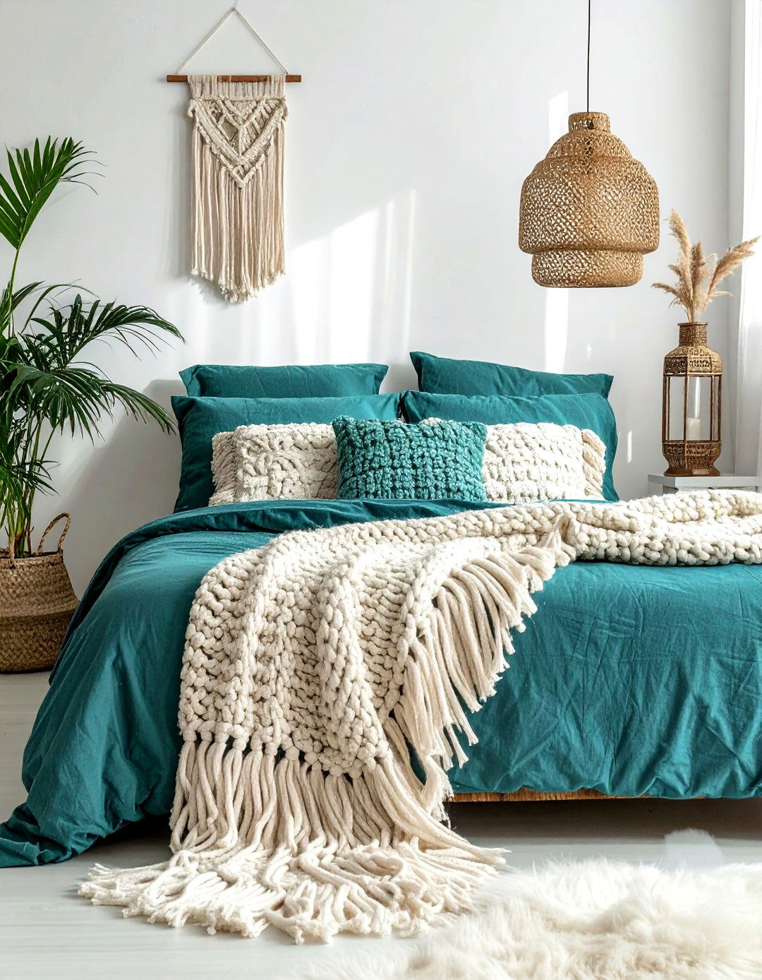 Fringe throw blanket bedroom - 30 bohemian teal bedroom ideas