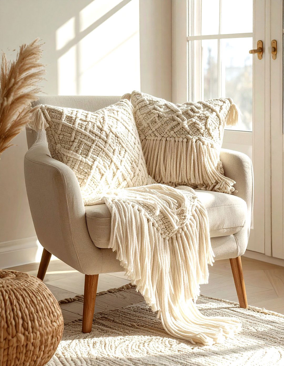 Fringe throw pillow - 30 beige living room accessories ideas
