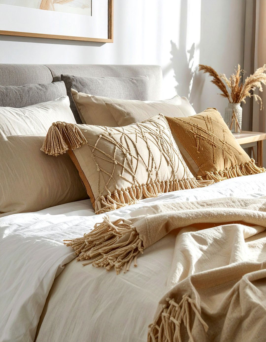 Fringed accent pillows - 30 soft texture bedroom ideas
