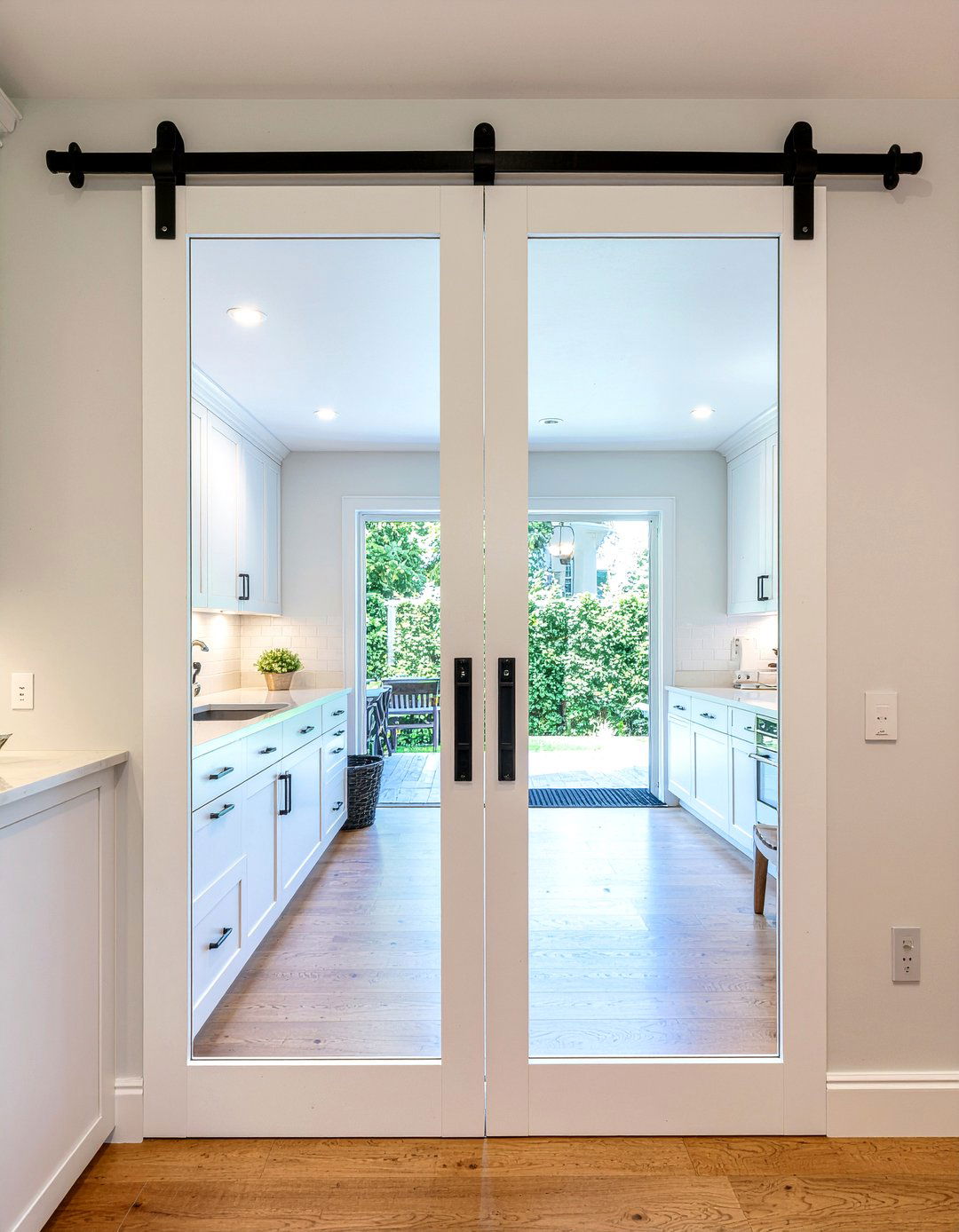 Frosted Glass Barn Door - 30 kitchen barn door ideas