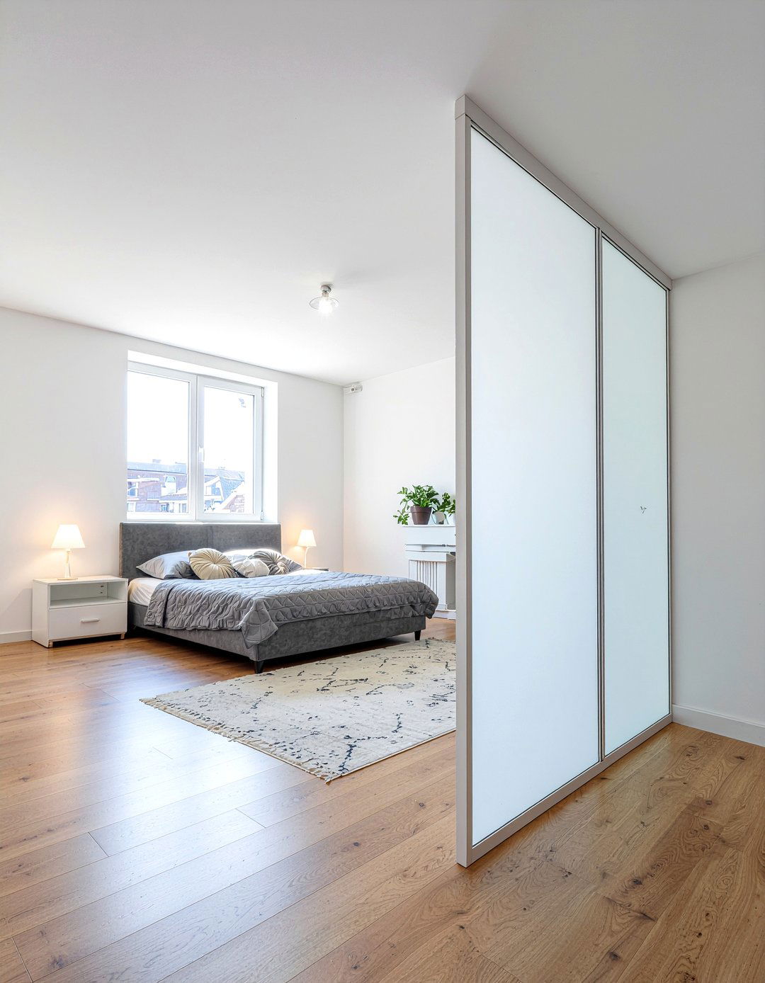 Frosted Glass Divider - 30 living room divider ideas