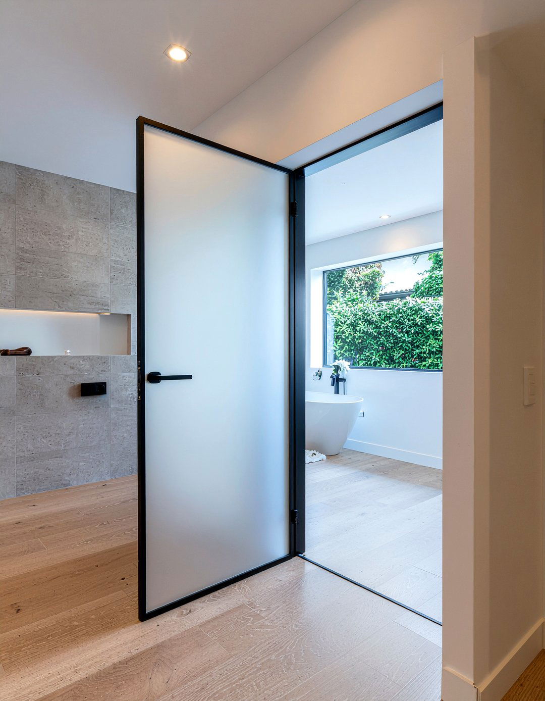 Frosted Glass Door - 30 minimalist bathroom ideas