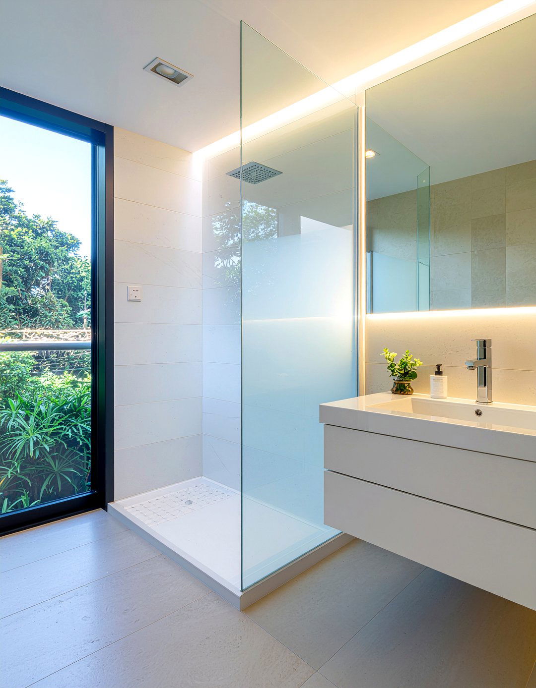 Frosted glass half wall - 30 bathroom half wall ideas