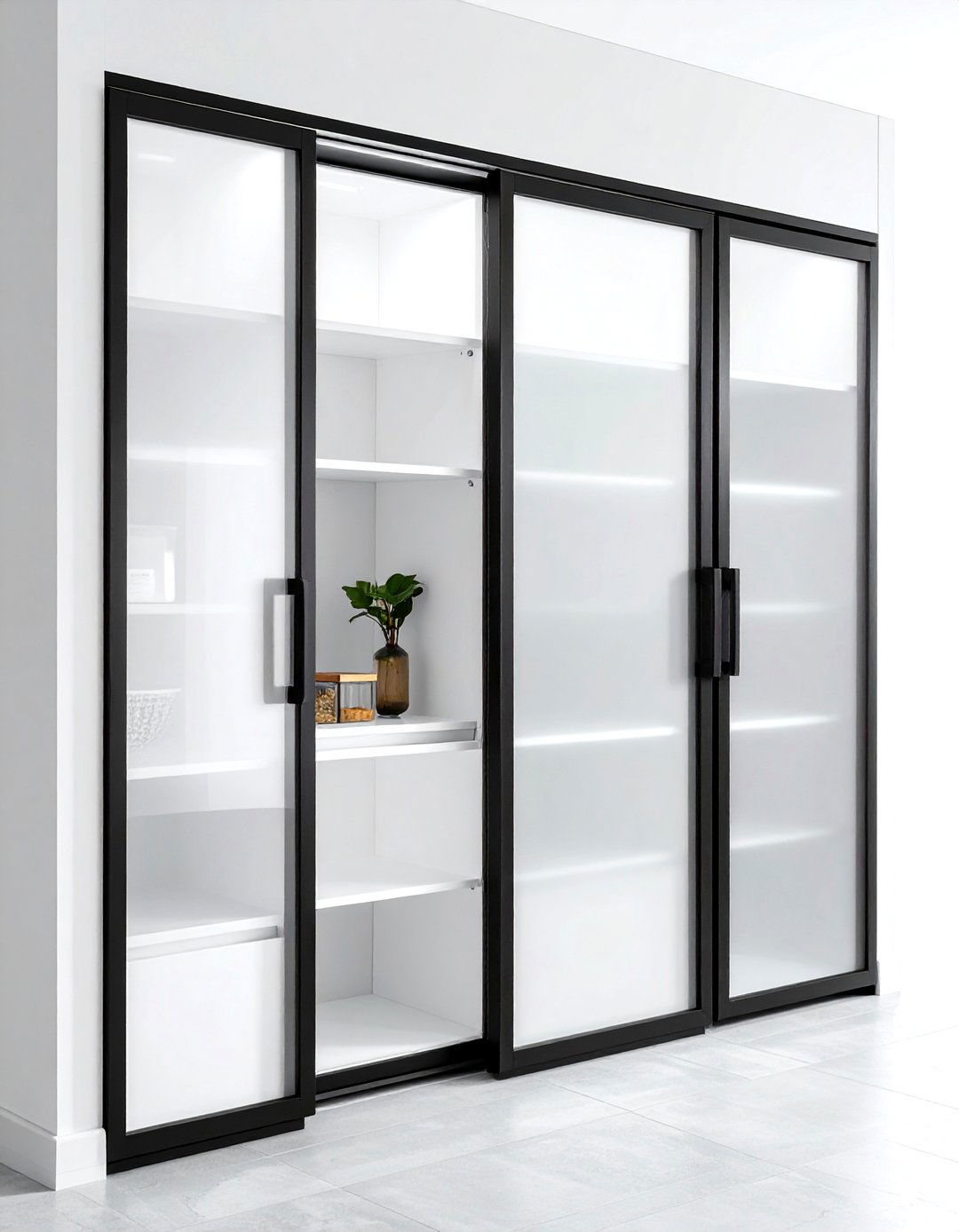 Frosted glass pantry door - 30 reach-in pantry kitchen ideas