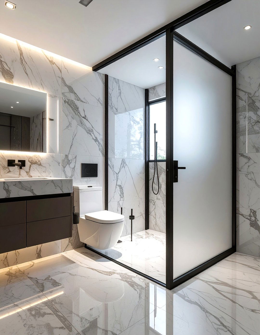 Frosted glass privacy door - 30 water closet ideas