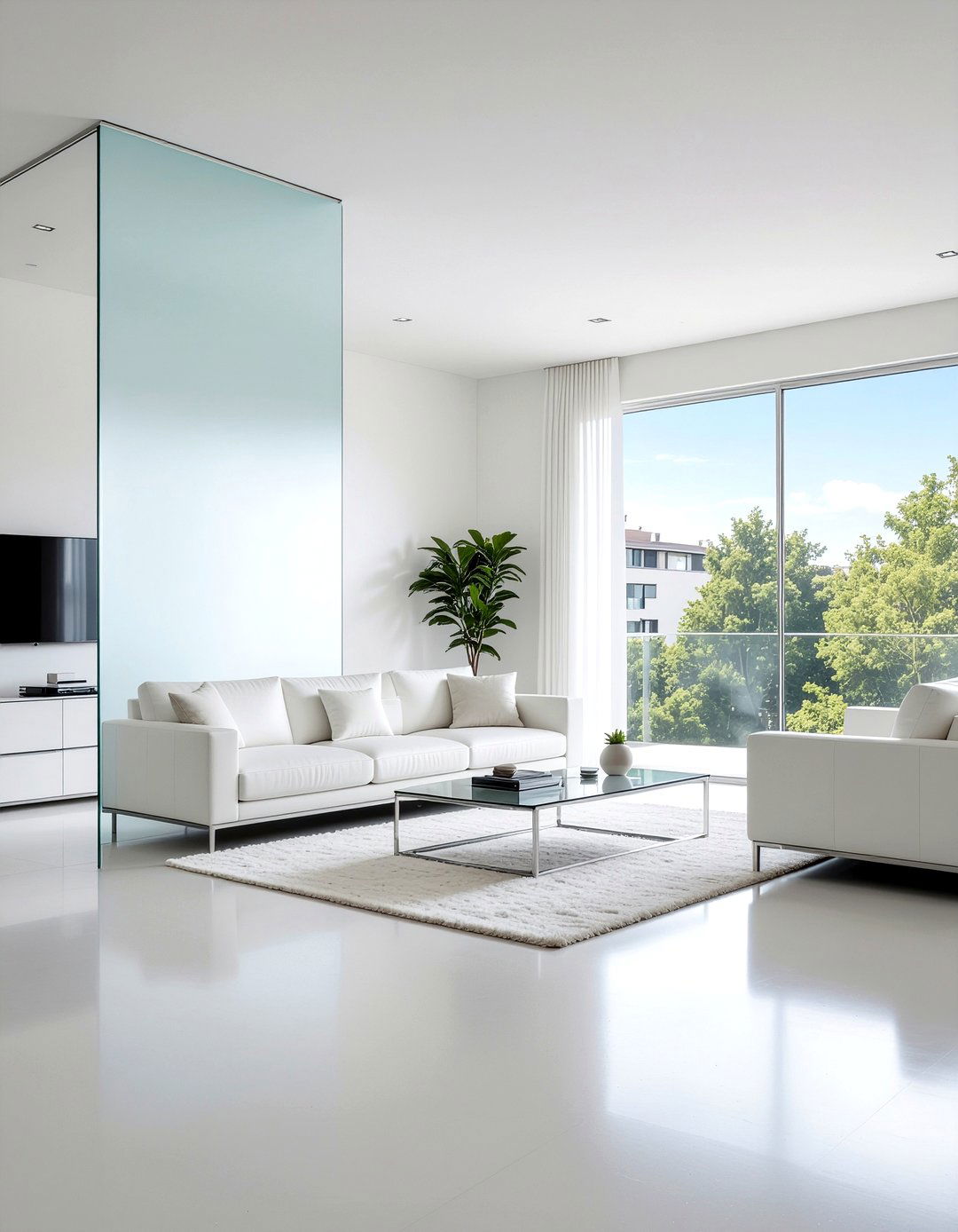 Frosted glass room divider - 30 living room screen ideas