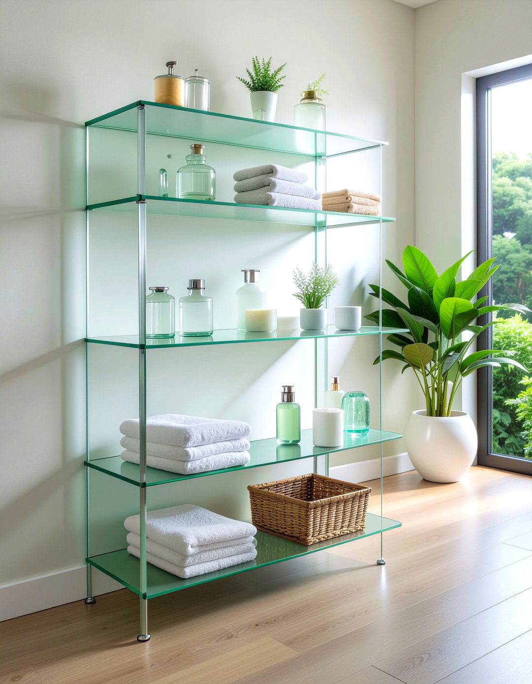 Frosted glass shelving unit - 30 frosted glass bathroom ideas