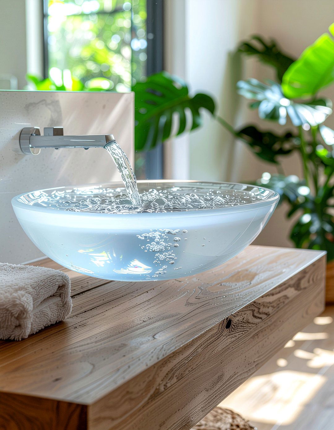 Frosted waterfall sink - 30 glass sink ideas