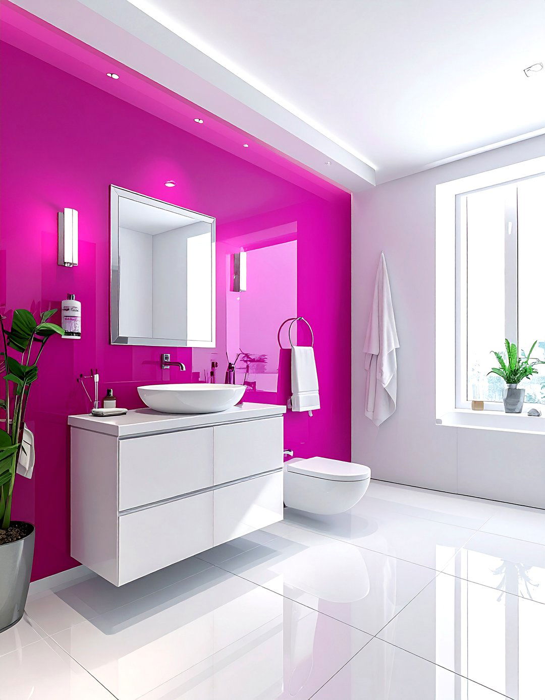 Fuchsia and silver bathroom - 30 pink bathroom color schemes