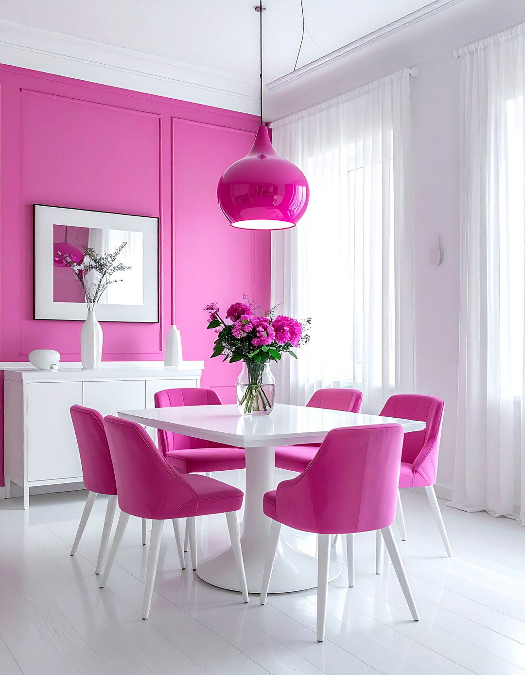 Fuchsia and white dining room - 30 pink dining room color schemes