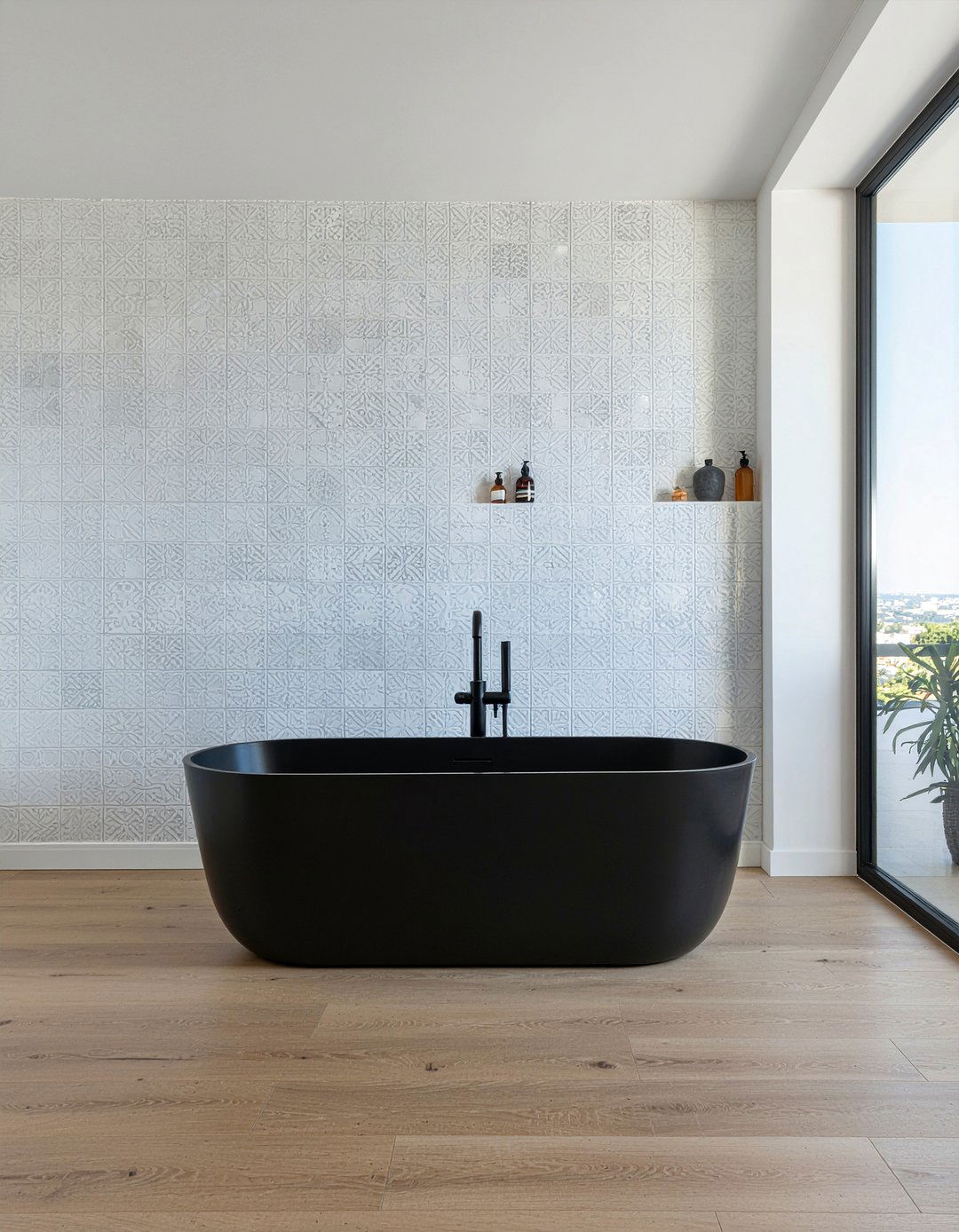 Full Height Zellige Accent Wall - 30 Moroccan tile bathroom ideas