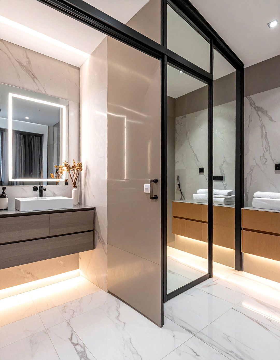 Full length mirror pocket door - 30 bathroom pocket door ideas