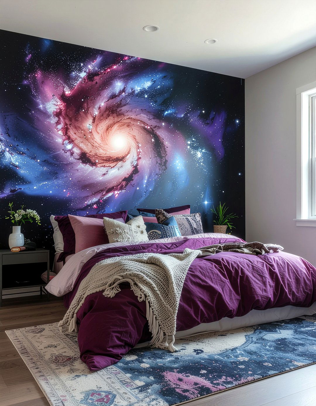 Galaxy Accent Wall - 30 solar system bedroom ideas
