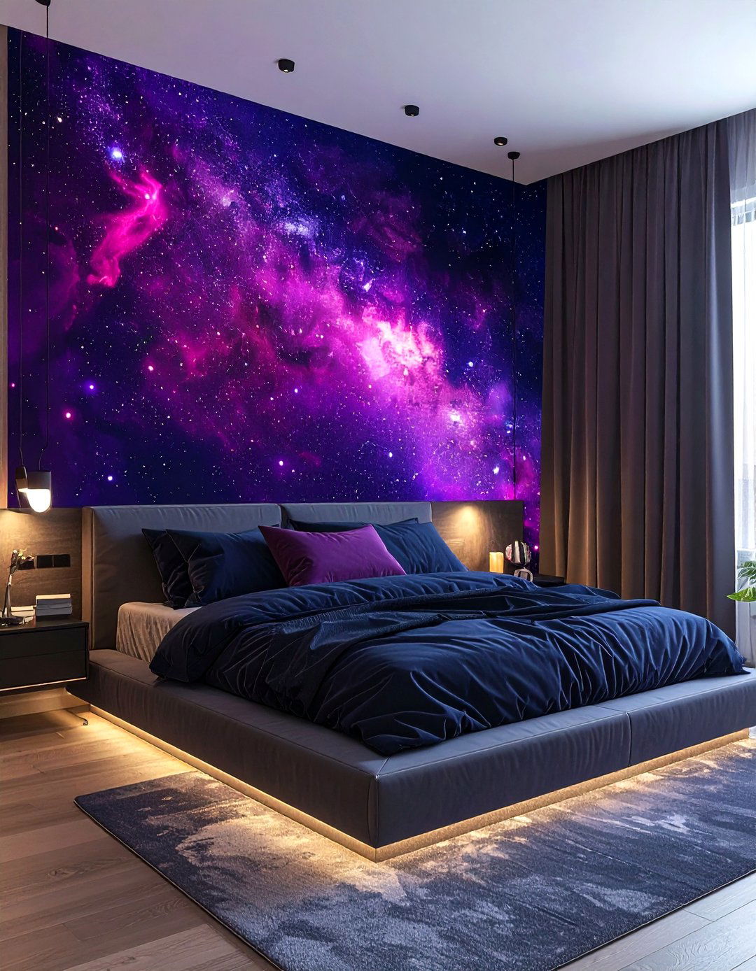 Galaxy mural accent wall - 30 space themed bedroom ideas