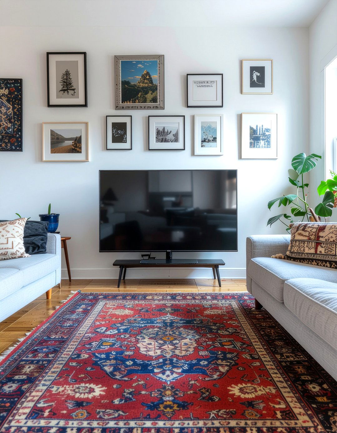 Gallery Wall Around Television - 30 living room entertainment wall ideas